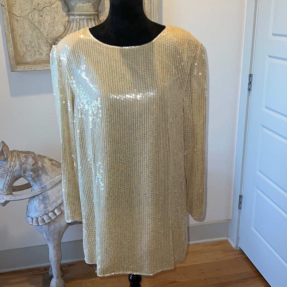 Vintage Sue Brett sequin shift dress lined‎ Sz L